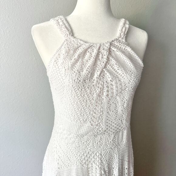 Chico’s Sz 0 White Eyelet Lace Handkerchief Hem Halter Dress Women’s Size Small - Picture 3 of 13